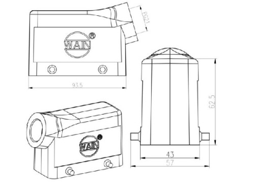 Carcaca Metalica Saida / Trava Lateral H16B-SE-4B-PG21 2 Alavancas - ProAuto