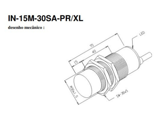 Sensor Indutivo Tubular IN-15M-30SA-PR/XL  01.331.6896/000 Tecnotron