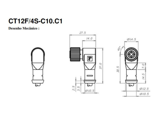 CT12F/4S-C10.C1 - Cabo Conector para Sensor 90° M12 4FIOS 10M 09.912.0203/002 - Tecnotron