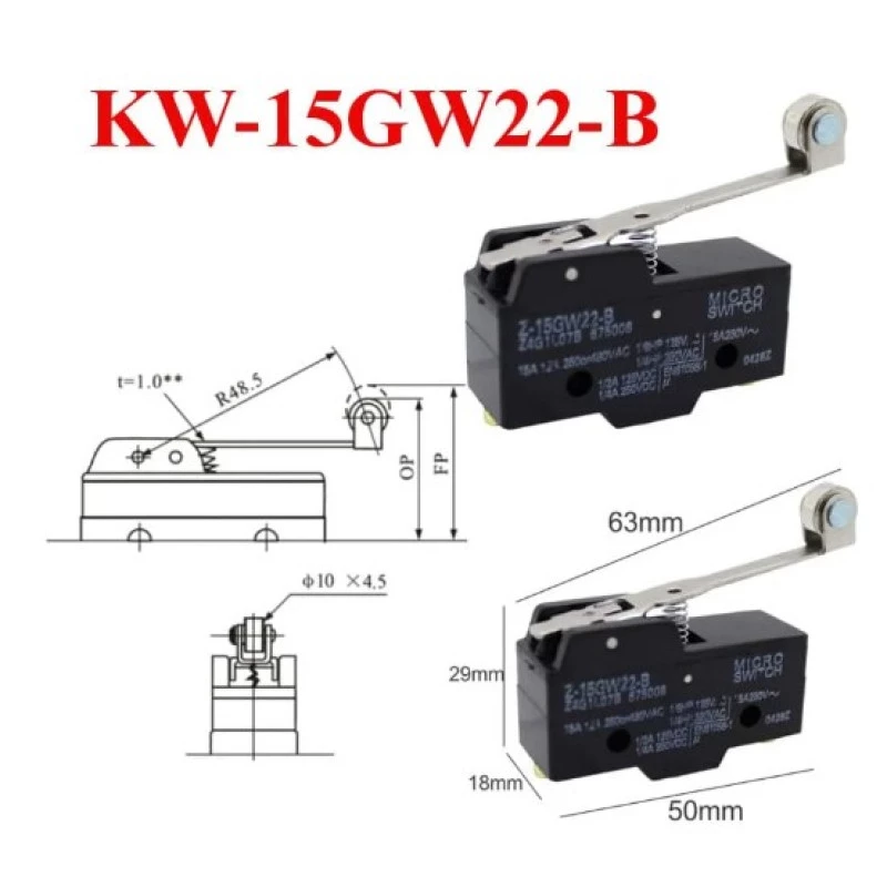 KW-15GW22-B Fim de Curso - Micro Switch com Haste longa e Roldana