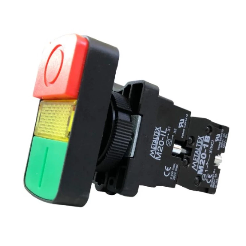 Botao de Comando Duplo Iluminado P20IDL-Y7-1C 24V NA+NF - Metaltex