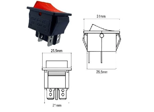Chave Gangorra KCD4-201N Vermelha 4T 16/20A 250V c/ Marcação