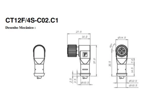 CT12F/4S-C02.C1 Cabo Conector para Sensor 90° 4 Pinos M12 2mts Femea 09.912.0201/003 - Tecnotron