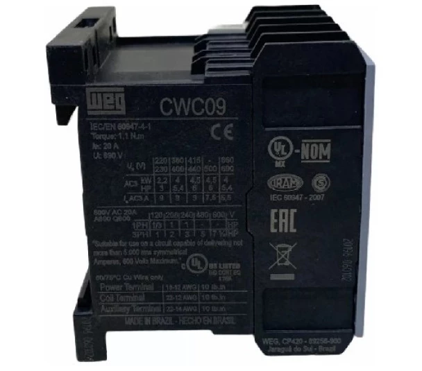 Mini contator CWC09-10-30D23 9A 220VCA 1NA Azul 12487232 - WEG 