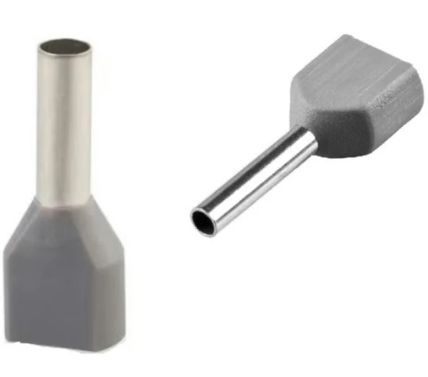 Terminal Tubular Ilhós Duplo 0,75mm² - Cinza - 100 Unidades TE7508