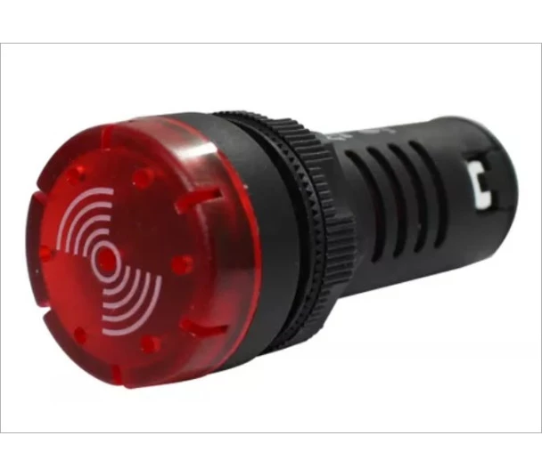 Sinaleiro - Buzzer 22mm  12V (Vermelho) (Sonoro + Iluminado )