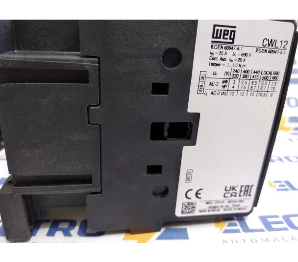 Contator CWL 12-10-30D23 12A 1NA 220V 50/60HZ (14011649) - WEG