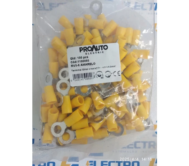 Terminal olhal pre isol 6,0mm2 (am) c/100 - M6