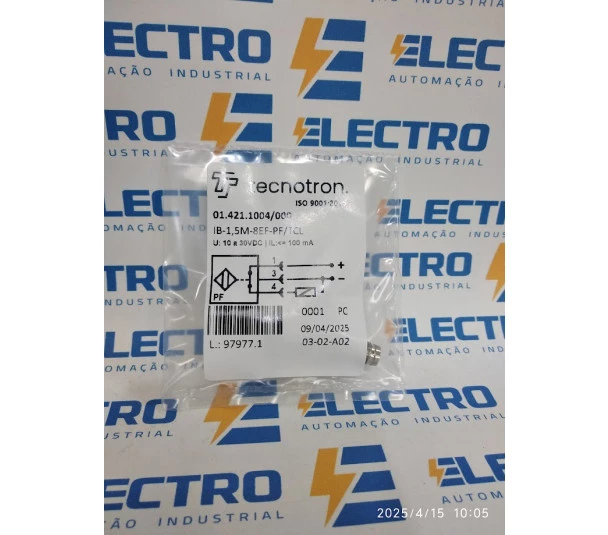 Sensor Indutivo IB -1,5M-8EF-PF/TCL PNP/NF Conector M8 - Tecnotron