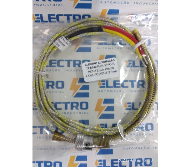 Termopar Tipo K Ponteira 6 mm cabo 3m (Mola e Adaptador)