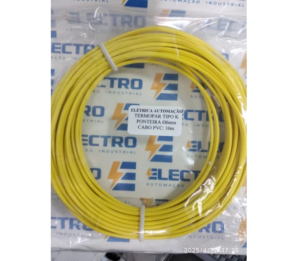 Termopar Tipo K Ponteira 6 mm cabo 10 m (Mola e Adaptador)