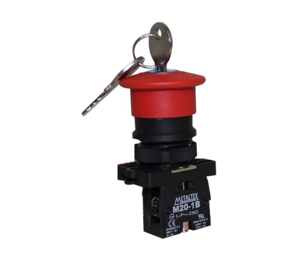Botao Emergencia P20ACR-R-1B Plastico C/Chave (Vermelho) Gira+Nf - Metaltex