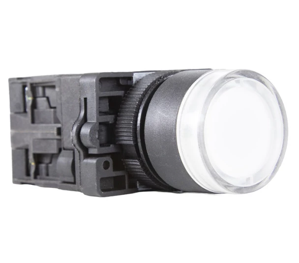 Botão Pulsador Iluminado Plástico 22mm - 220VCA - Branco - 1NA+1NF - Metaltex