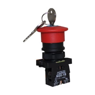 Botao Emergencia P20ACR-R-1B Plastico C/Chave (Vermelho) Gira+Nf - Metaltex